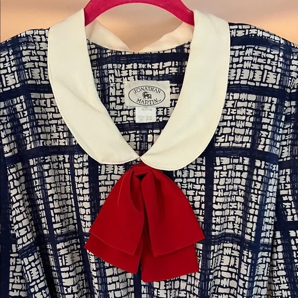 Vintage 80s 90s Jonathan Martin Midi Dress Bow Detail Belted Size 9 Dress - Picture 4 of 10